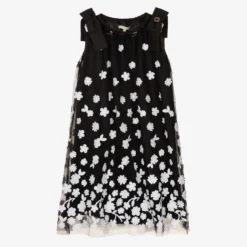 Elie Saab Teen Black Floral Tulle Dress