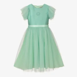 Elie Saab Teen Girls Aqua Blue Satin Tulle Dress