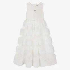Elie Saab Teen Girls Ivory & White Tulle Logo Dress