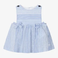 Emporio Armani Baby Girls Blue Striped Cotton Dress
