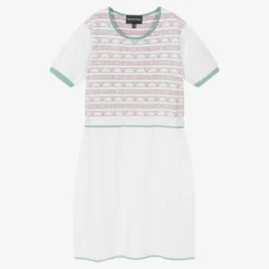 Emporio Armani Teen Girls White Knitted Logo Dress