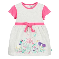 FS Baby Grey & Pink Cotton Baby Dress