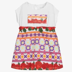 Deals Mirth Garb Store 29 Guess Baby Girls White & Colourful Print Cotton Dress