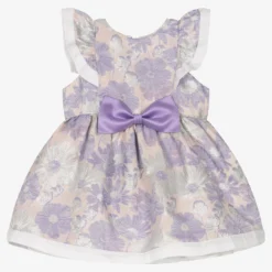 Hucklebones London Baby Girls Lilac Floral Jacquard Dress