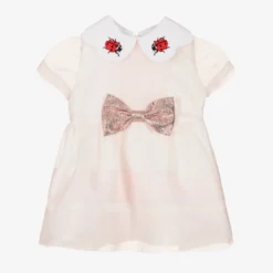 Hucklebones London Baby Girls Pink Organza Ladybird Dress