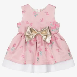 Hucklebones London Baby Girls Pink Satin Jacquard Dress