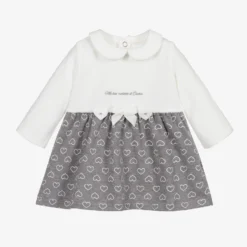IDO Mini Baby Girls Ivory & Grey Dress