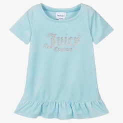 Juicy Couture Girls Blue Velour Logo Dress