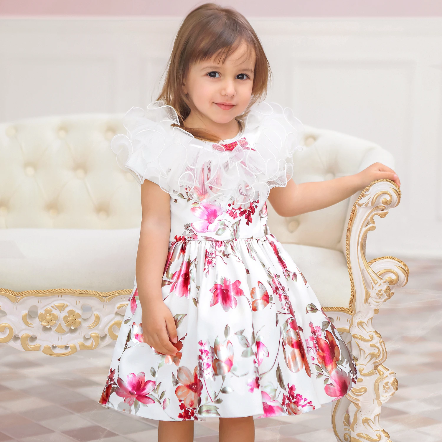 Junona Baby White Floral Satin Dress 4 Junona Baby White Floral Satin Dress - Image 2