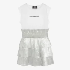KARL LAGERFELD KIDS Teen Girls White & Silver Logo Dress