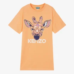 KENZO KIDS Teen Girls Orange Cotton Giraffe Dress