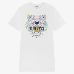 KENZO KIDS Teen Girls White Tiger Cotton Dress