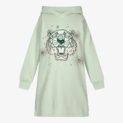 KENZO KIDS Teen Green Tiger Hoodie Dress