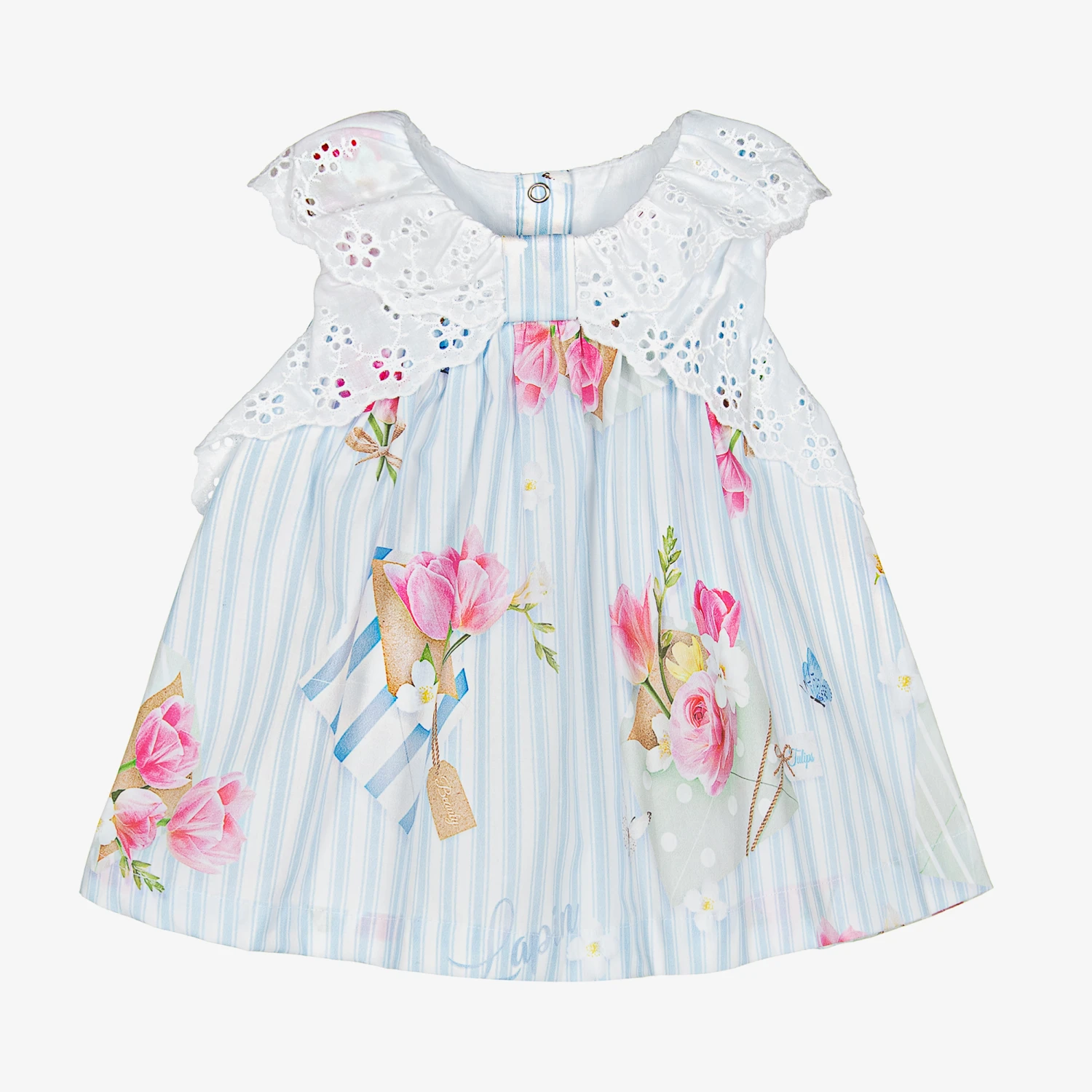 Lapin House Baby Girls Blue Striped Cotton Floral Dress 3 Lapin House Baby Girls Blue Striped Cotton Floral Dress