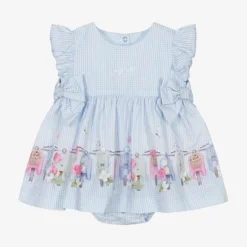 Lapin House Baby Girls Blue Stripes & Checks Dress