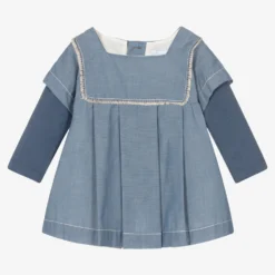 Laranjinha Baby Girls Blue Chambray Dress