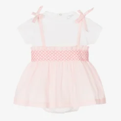 Laranjinha Baby Girls White & Pink Dress