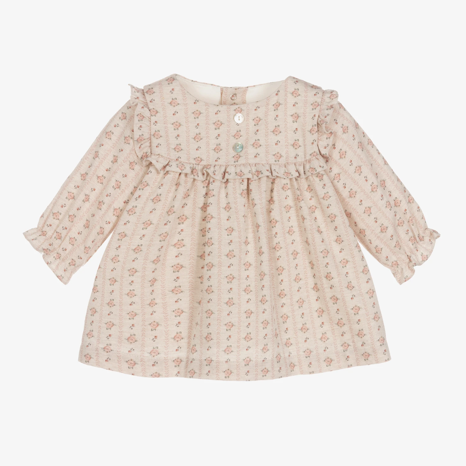 Laranjinha Beige Floral Cotton Baby Dress 3 Laranjinha Beige Floral Cotton Baby Dress