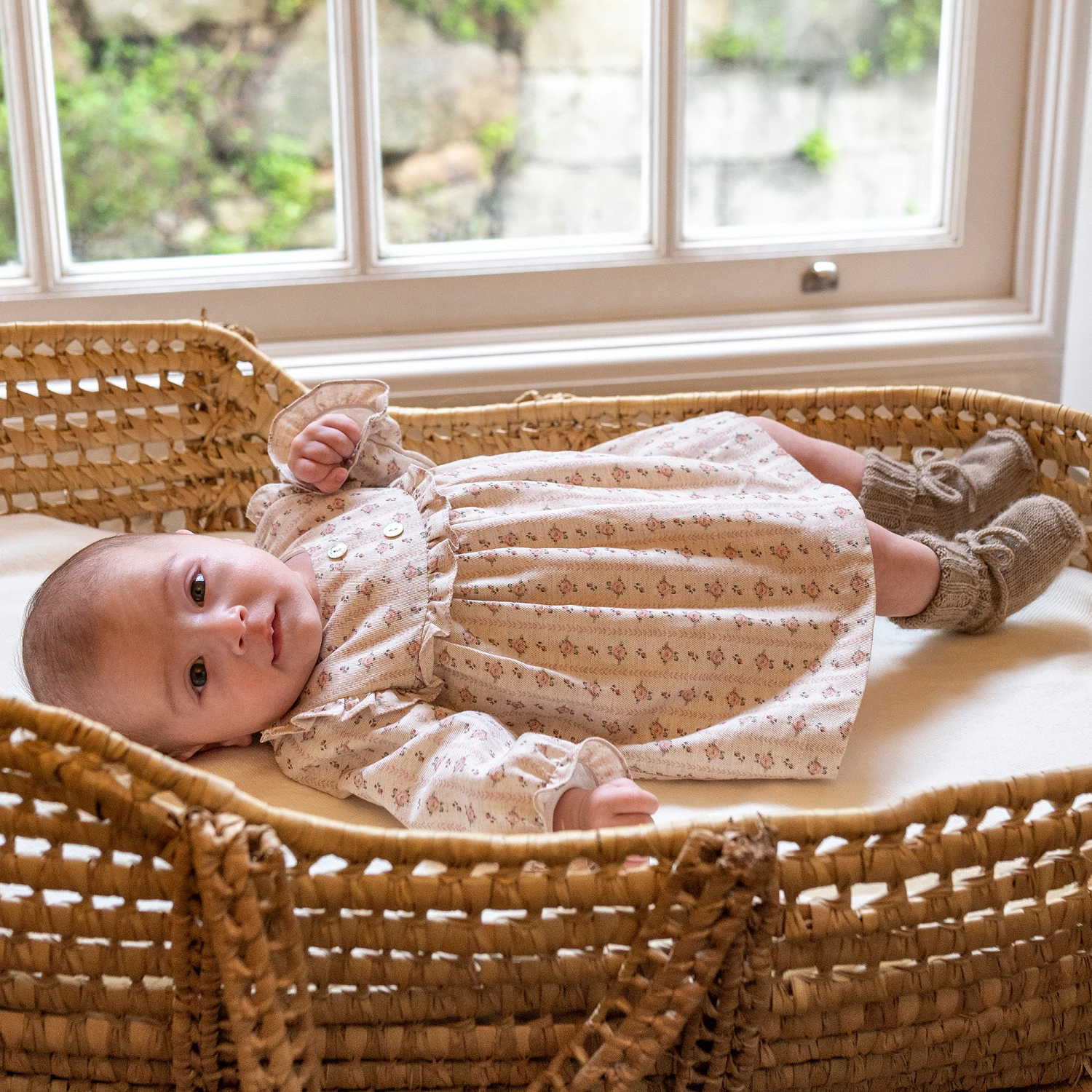 Laranjinha Beige Floral Cotton Baby Dress 4 Laranjinha Beige Floral Cotton Baby Dress - Image 2