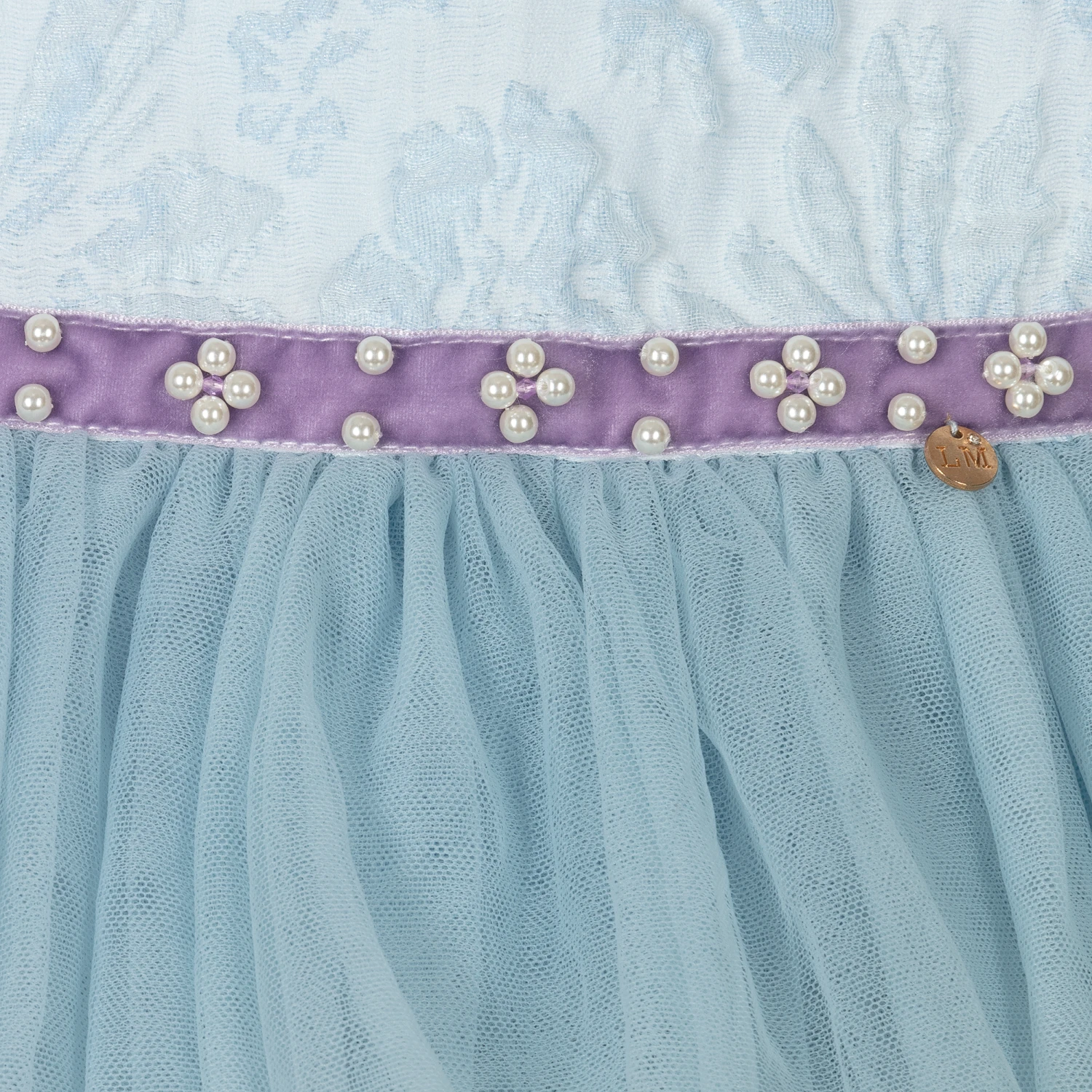 Le Mu Baby Girls Blue Brocade Dress 7 Le Mu Baby Girls Blue Brocade Dress - Image 5