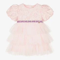 Le Mu Baby Girls Pink Brocade Dress