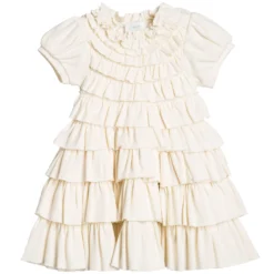 Lemon Loves Layette Baby Girls Ivory Pima Cotton 'Jane' Dress