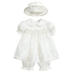 Little Darlings Occasion Baby Girls Ivory Silk Daisy Dress Set