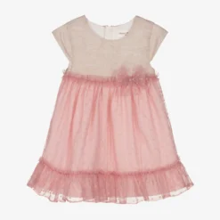 Mayoral Baby Girls Beige & Pink Tulle Dress