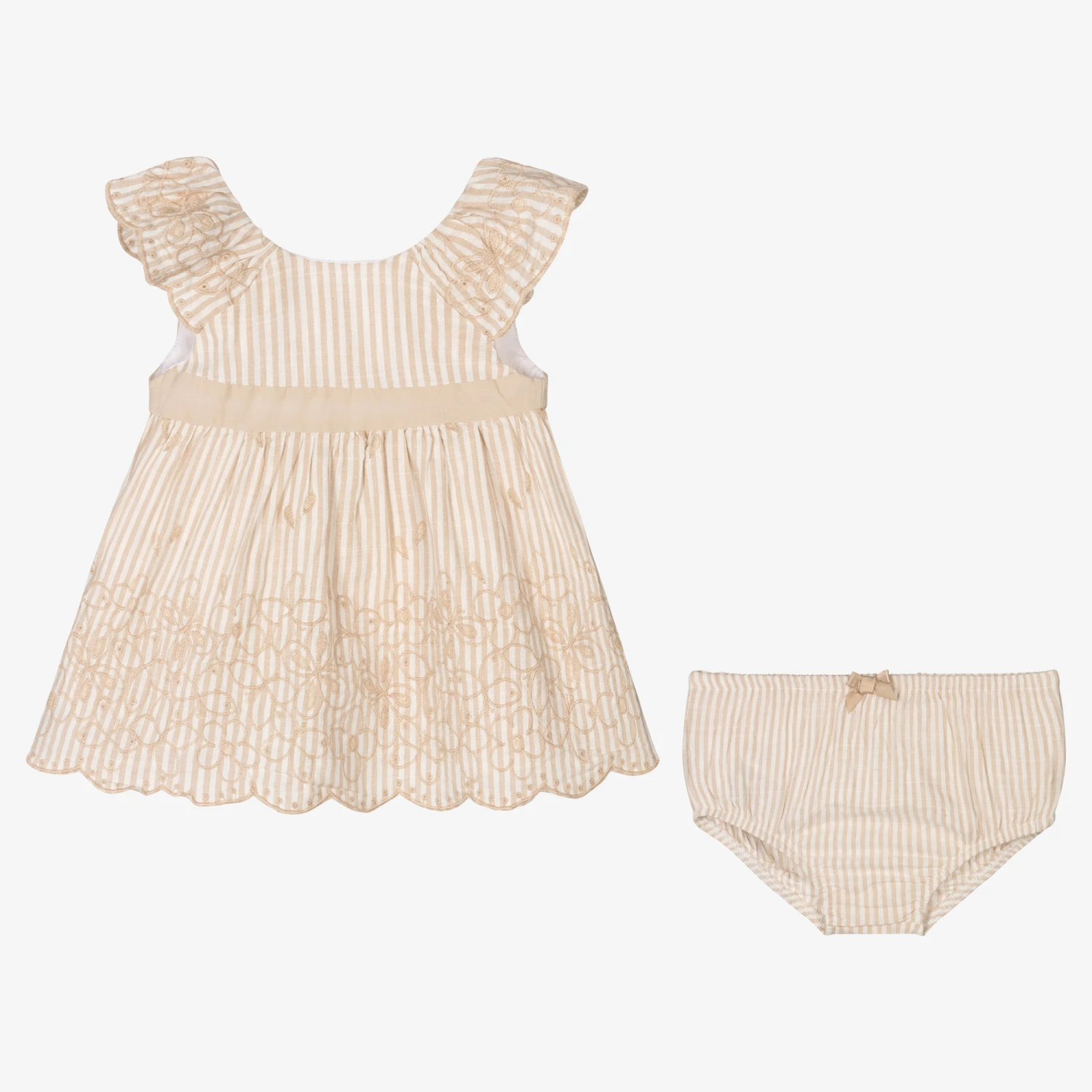 Mayoral Baby Girls Beige Striped Dress 5 Mayoral Baby Girls Beige Striped Dress - Image 3