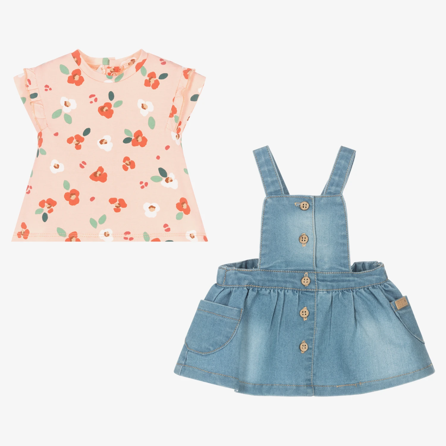 Mayoral Baby Girls Blue Denim Pinafore Dress Set 4 Mayoral Baby Girls Blue Denim Pinafore Dress Set - Image 2