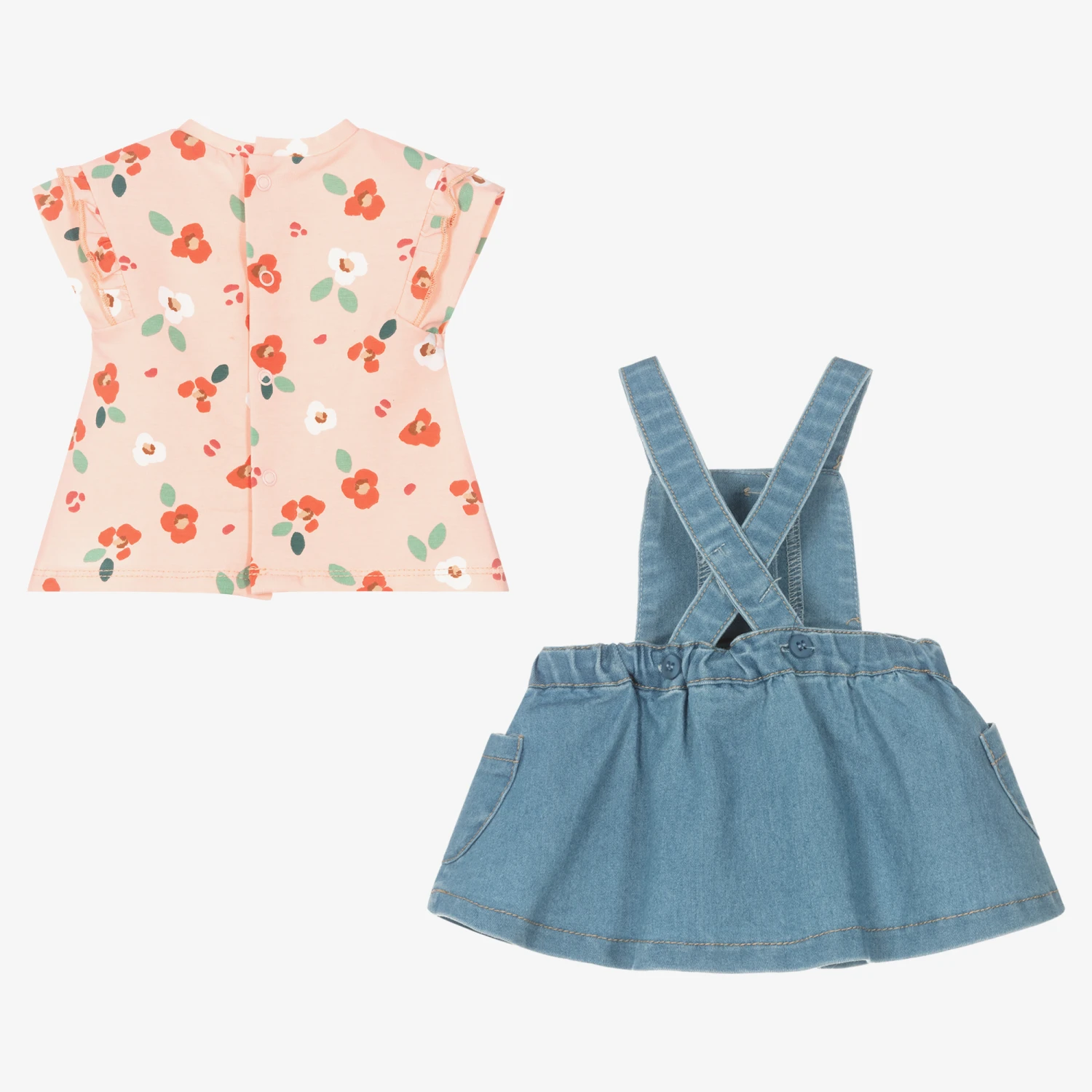 Mayoral Baby Girls Blue Denim Pinafore Dress Set 5 Mayoral Baby Girls Blue Denim Pinafore Dress Set - Image 3