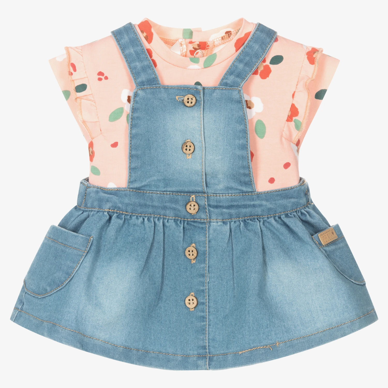 Mayoral Baby Girls Blue Denim Pinafore Dress Set 3 Mayoral Baby Girls Blue Denim Pinafore Dress Set