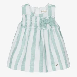 Mayoral Baby Girls Green & White Stripe Linen Dress