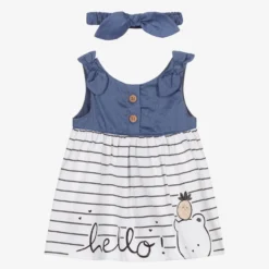 Mayoral Newborn Girls Blue & Grey Dress Set
