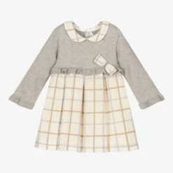 Mayoral Newborn Grey & Ivory Check Baby Dress