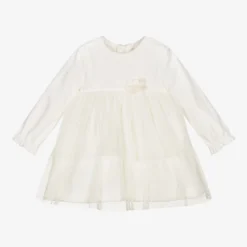 Mayoral Newborn Ivory Velvet & Tulle Dress