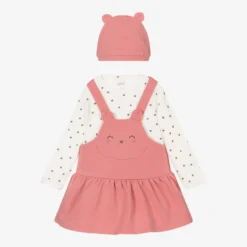 Mayoral Newborn Pink Bear Dress & Hat Set