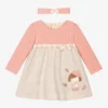 Mayoral Newborn Pink & Beige Cotton Dress Set