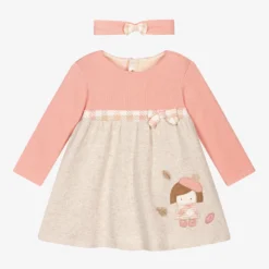 Mayoral Newborn Pink & Beige Cotton Dress Set