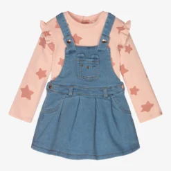 Mayoral Newborn Pink & Blue Pinafore Dress Set