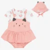 Mayoral Newborn Pink Cat Baby Dress & Hat Set