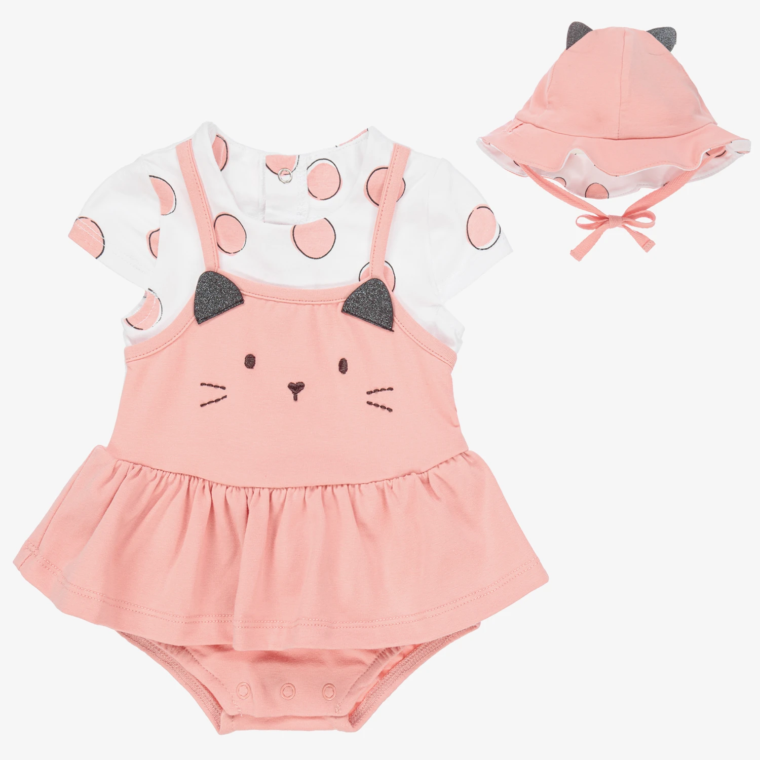 Mayoral Newborn Pink Cat Baby Dress & Hat Set 3 Mayoral Newborn Pink Cat Baby Dress & Hat Set