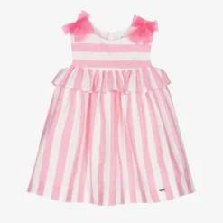 Mayoral Newborn Pink & Ivory Striped Dress Set