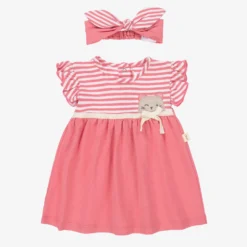 Mayoral Newborn Pink Stripe Cotton Dress Set
