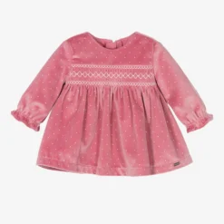 Mayoral Newborn Pink Velvet Smocked Baby Dress