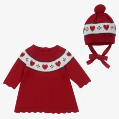 Mayoral Newborn Red Cotton Knit Baby Dress Set