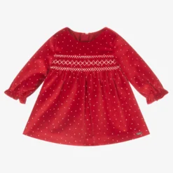 Mayoral Newborn Red Velvet Smocked Baby Dress