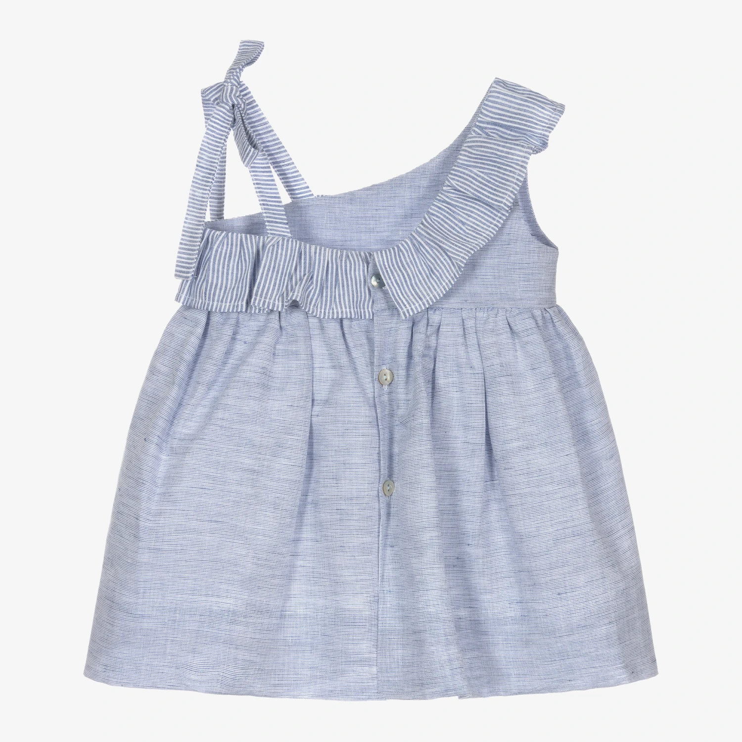 Mebi Girls Blue Linen Blend Dress 4 Mebi Girls Blue Linen Blend Dress - Image 2