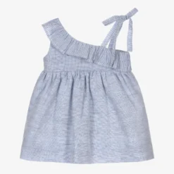 Mebi Girls Blue Linen Blend Dress