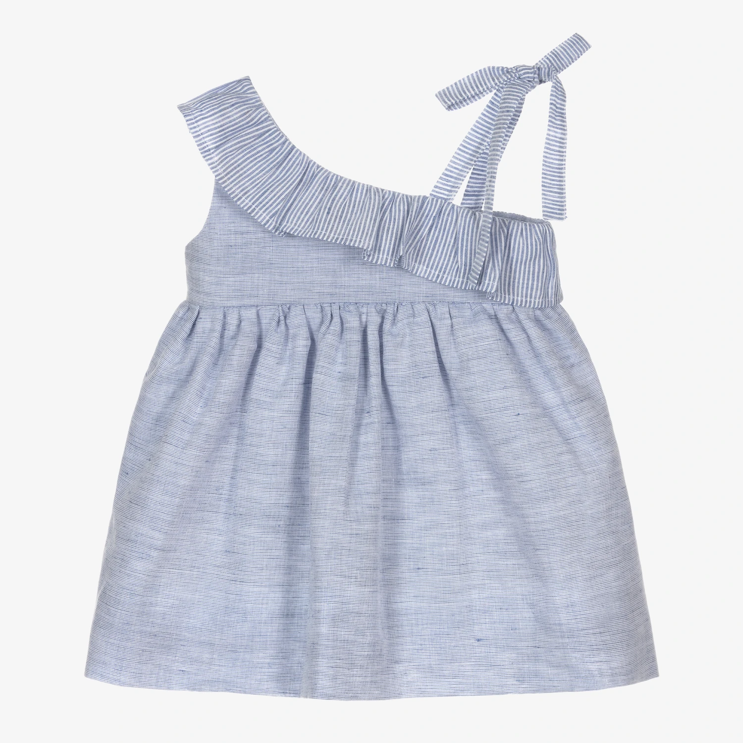 Mebi Girls Blue Linen Blend Dress 3 Mebi Girls Blue Linen Blend Dress